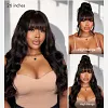 Brazilian Body Wave With Bangs Black Women Glueless Machine Made Remy Wigs