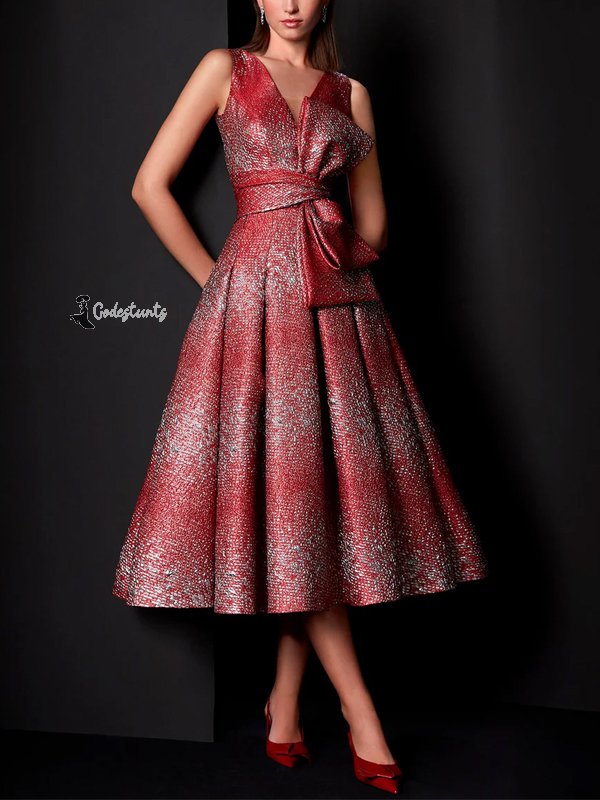 V-Neck Sleeveless Print Midi Dress