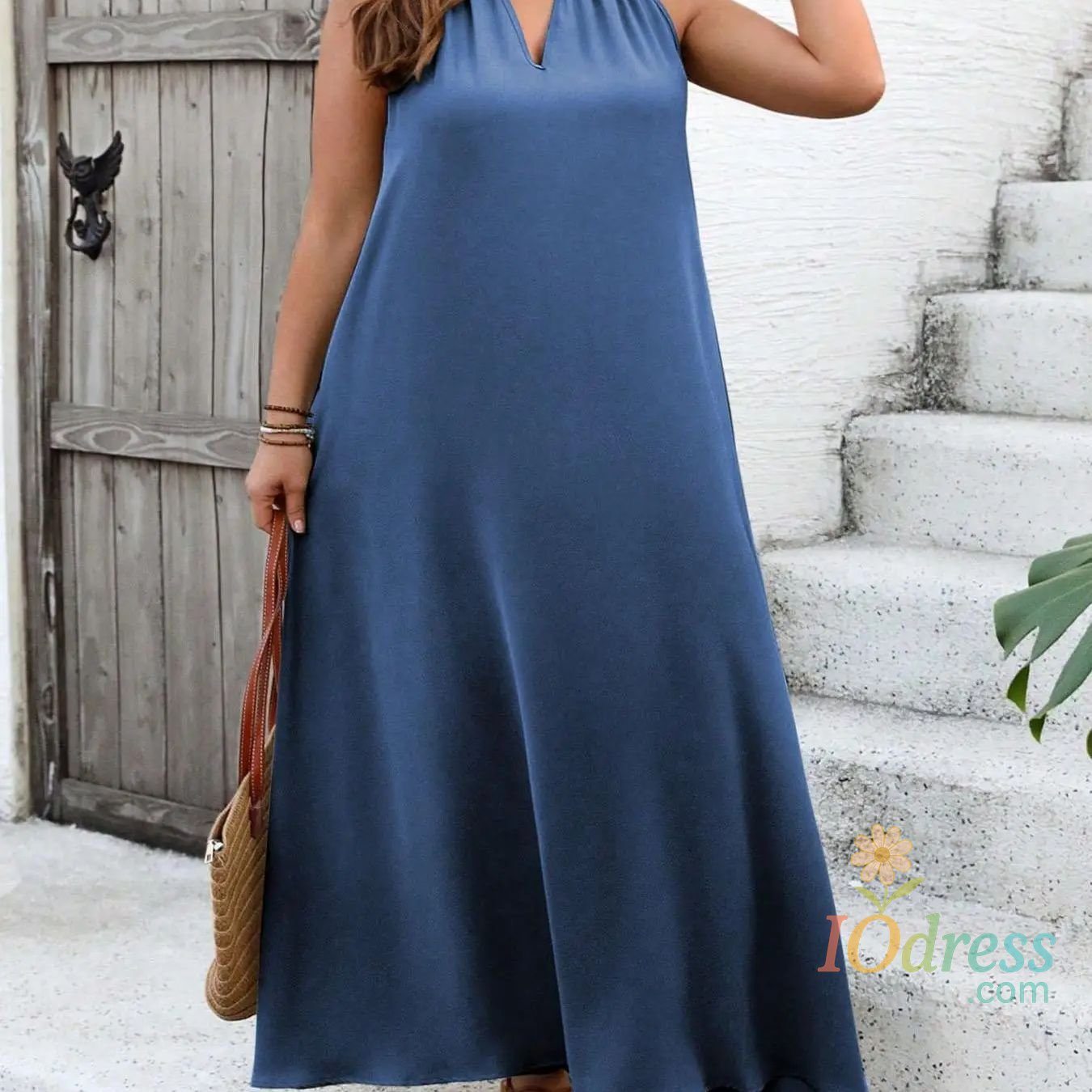IO Dress 【Plus Size】 Plain Cut Out Tie Back Dress, Casual Sleeveless Keyhole Neckline Long Dress for Daily Wear, Women's Plus Clothing fo IO Dress