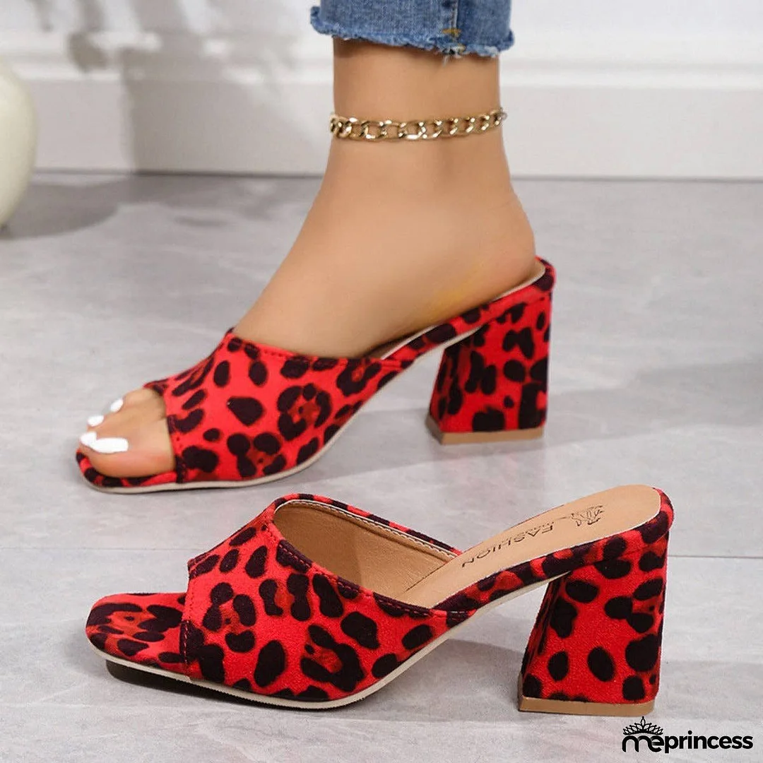 Leopard Block Heel Suede Sandals