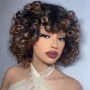 Bouncy Curly Ombre With Bangs Two Tone Color Dark Root Bob Wig