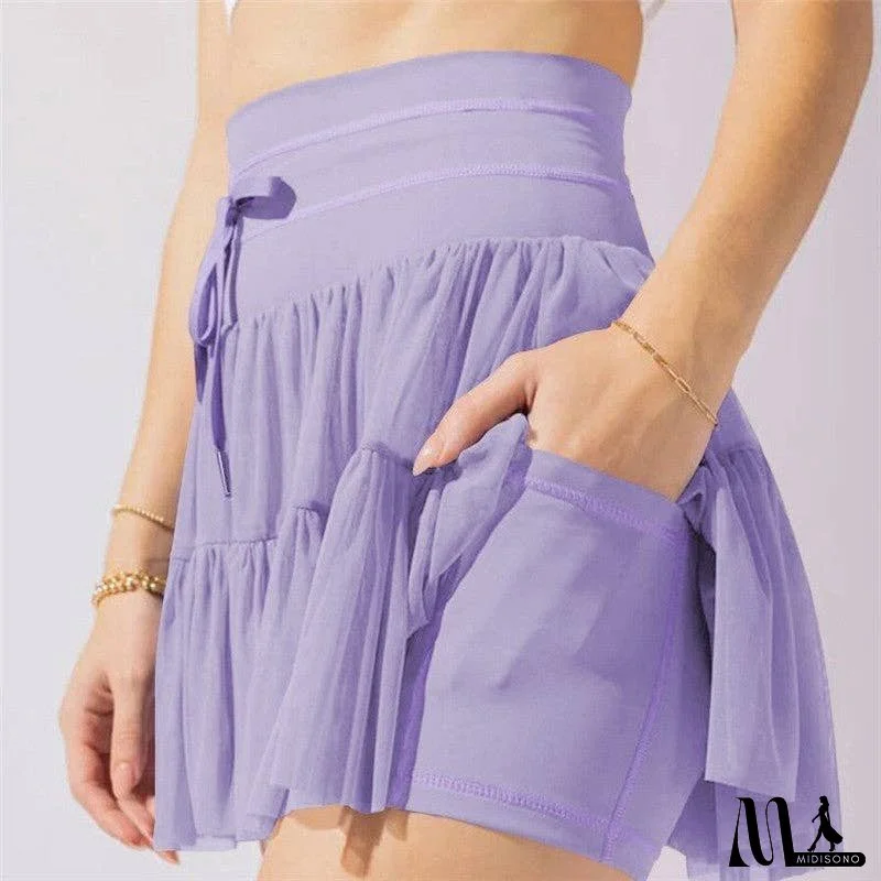 High Waist Belted Anti-Light Leakage Pleated Mini Skirt