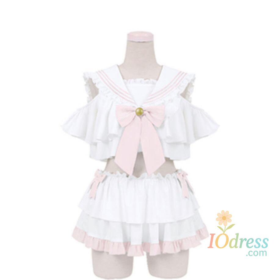 IO Dress Japan Anime Girl Kawaii Cosplay Costume School Student Sukumizu Bow Open Collar Bandage Bodysuits Female Swimsuit Top Skirt Set