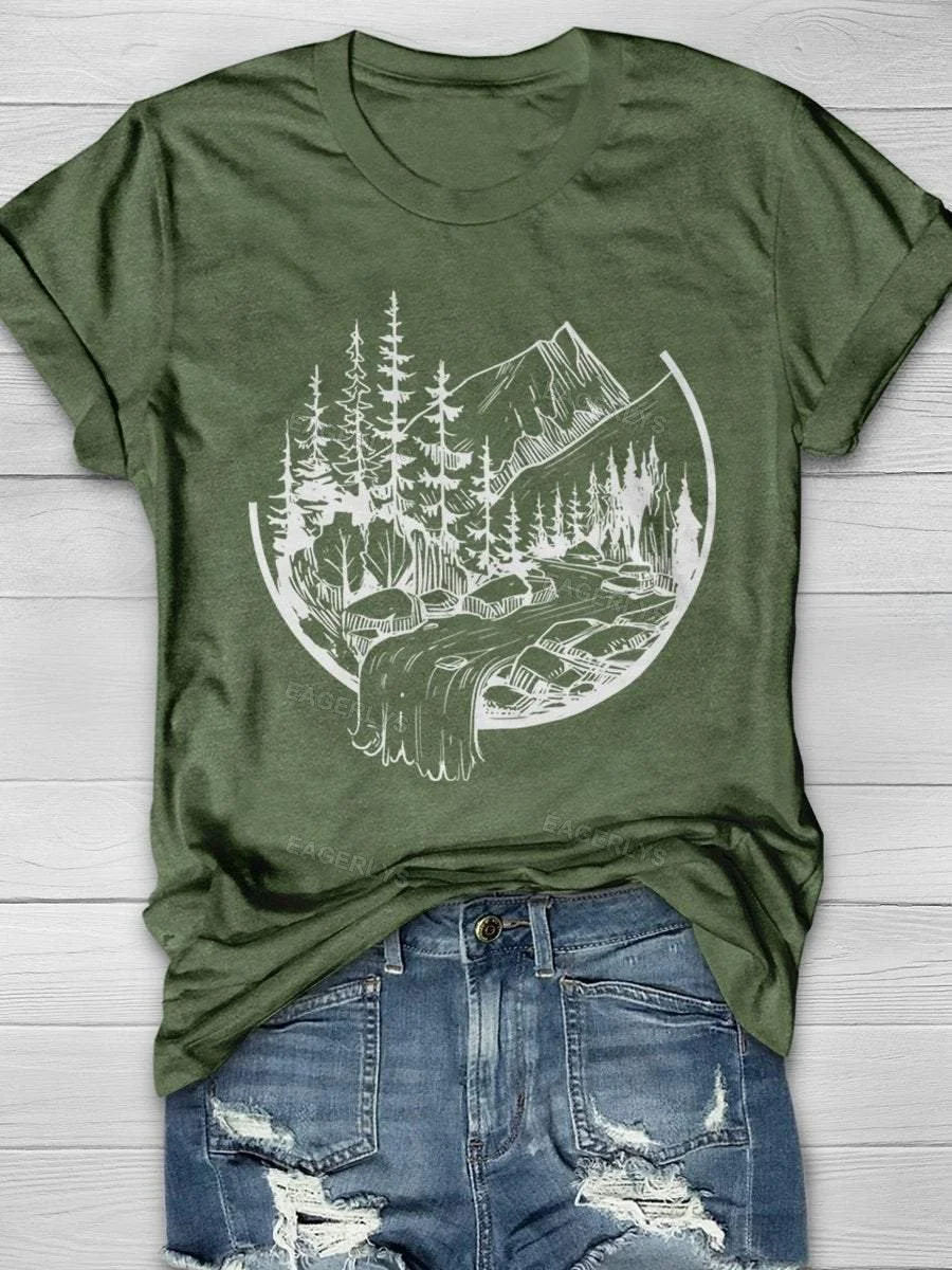 Eagerlys Play On Vacation Camping Print Short Sleeve T-shirt Eagerlys