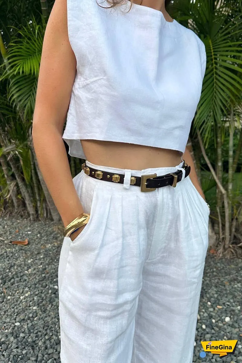 Linen Sleeveless Top & Wide Leg Pants Set