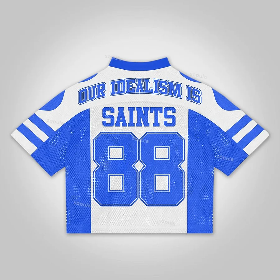 Vintage Our Idealism Is Saints In 88 Graphics Blokecore Blokette Cropped V-neck Jersey T-shirt