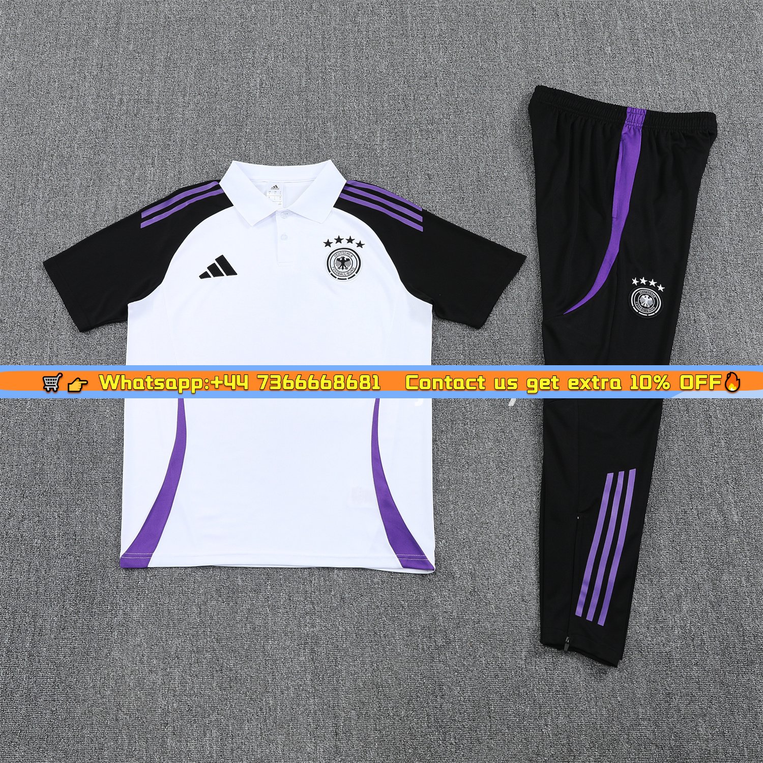 Germany 25-26 POLO Short-Sleeve Training Set - White Top Black Pants