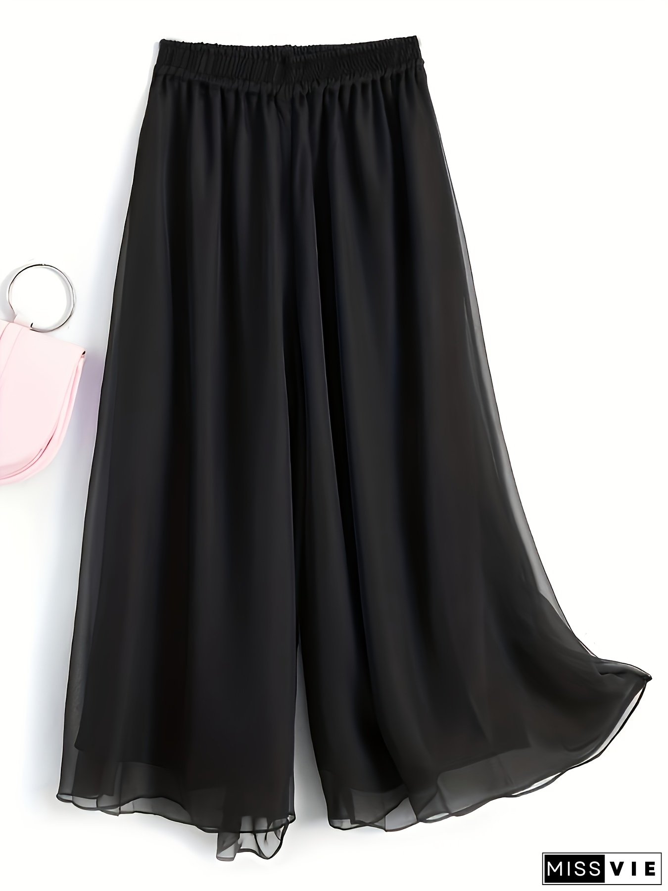 Casual And Chic Wide Leg Palazzo Pants with High Waist And Elastic Waist - Cool, Comfortable, Breathable Material, Simple And Versatile, Comfortable for Daily Wear