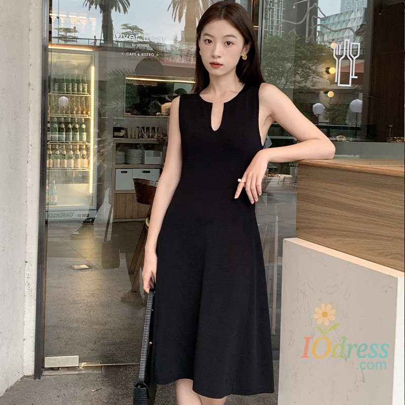 IO Dress Sleeveless Knit Dress for Women Summer – Elegant A-Line Midi Dress with Keyhole Neckline Old Money Style 2025 Summer IO Dress