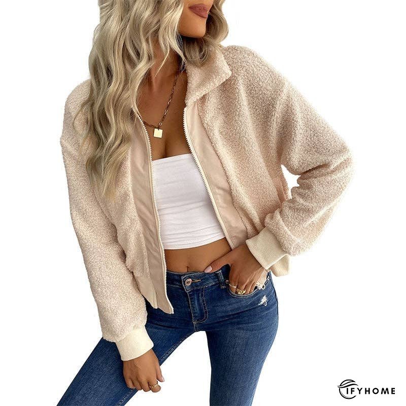 Solid Color Short Lapel Long Sleeve Sherpa Jacket | IFYHOME