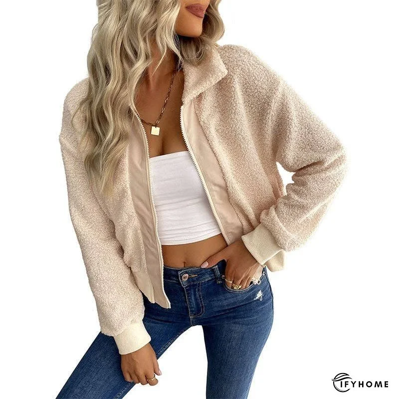 Solid Color Short Lapel Long Sleeve Sherpa Jacket | IFYHOME