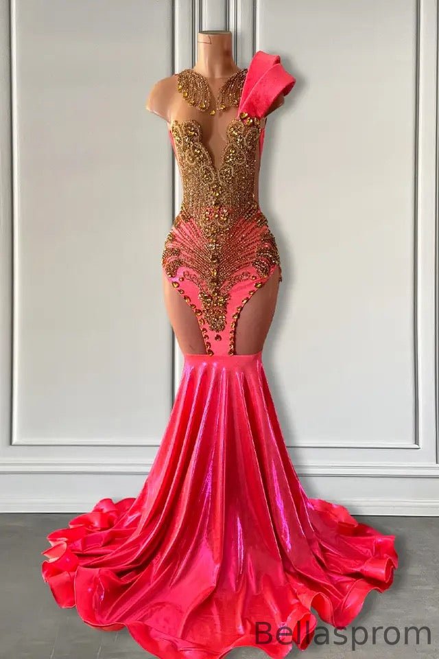 Bellasprom Hot Pink Mermaid Evening Dress Long With Beadings Bellasprom