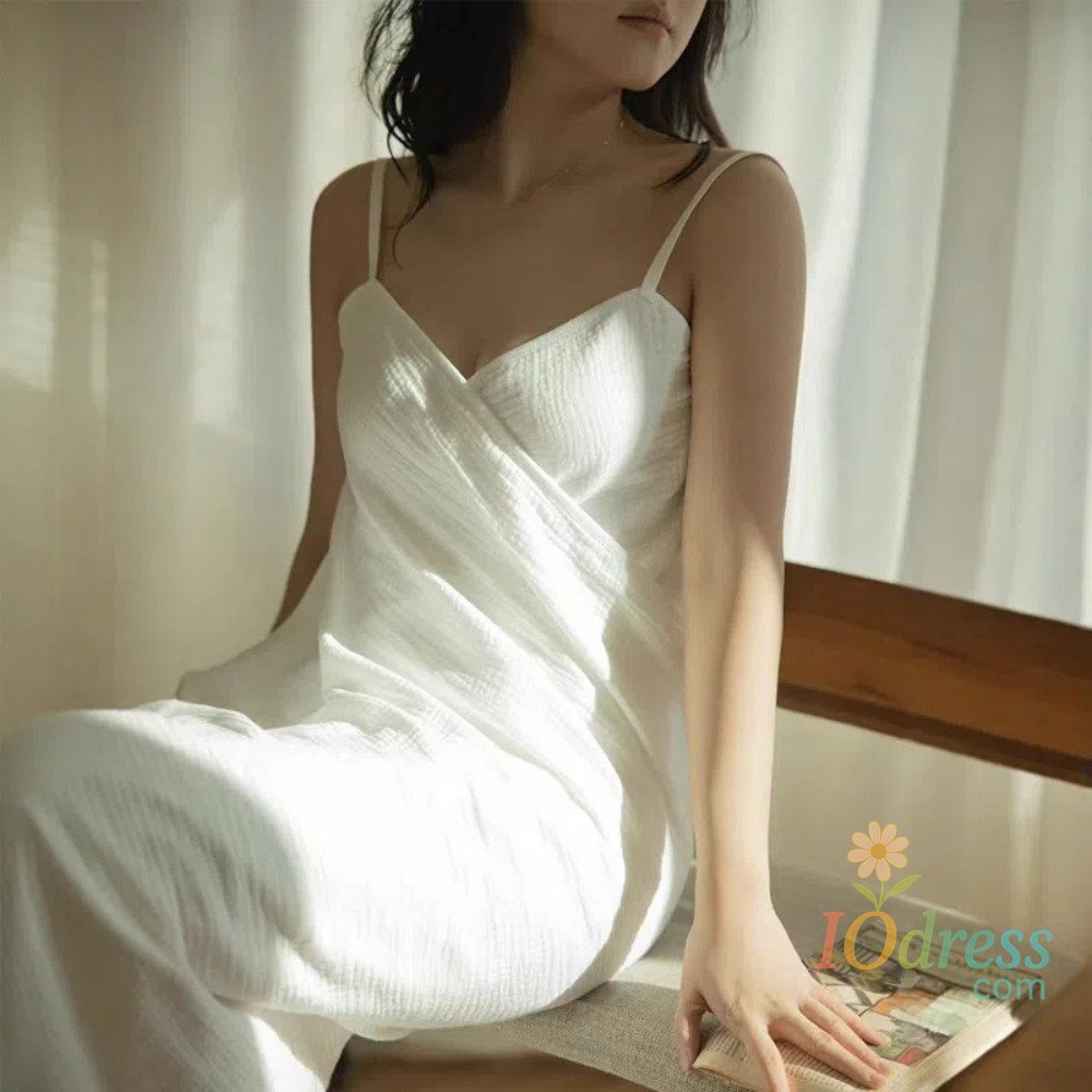 IO Dress Cozy Cotton Suspender Nightdress Backless Homewear Women Bath Towel Portable White Pajamas Skirt Ladies