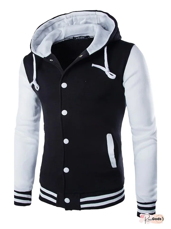 Men's Button Up Hoodie Blue Yellow Wine Red Navy Blue Hooded Color Block Going out Cotton Active Cool Winter Clothing Apparel Hoodies Sweatshirts Long Sleeve