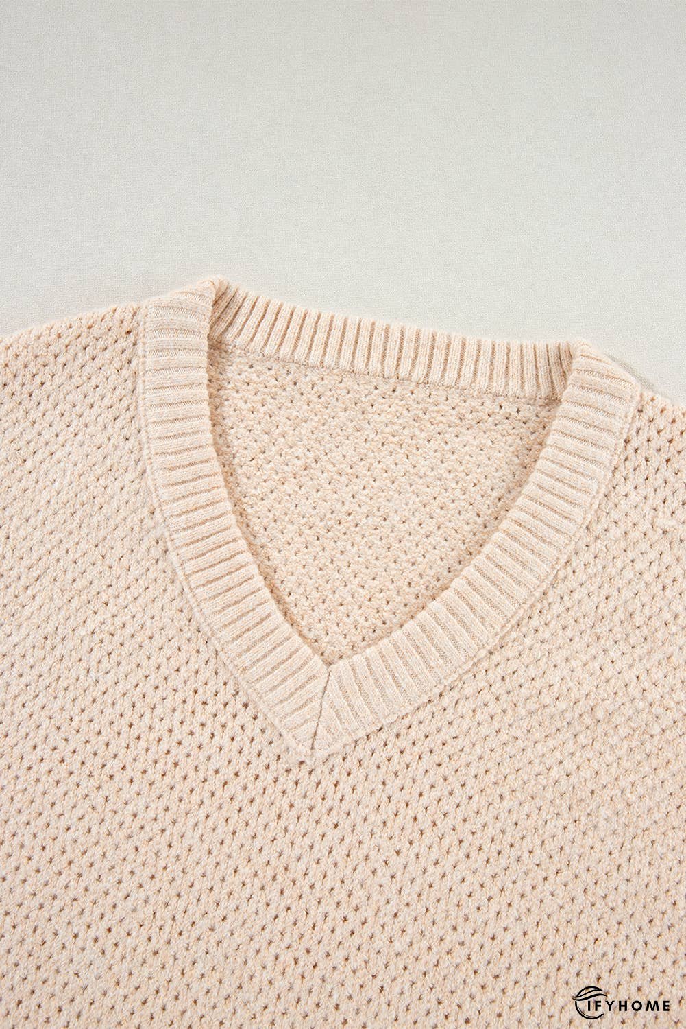 Loose Eyelet V Neck Drop Shoulder Sweater | IFYHOME