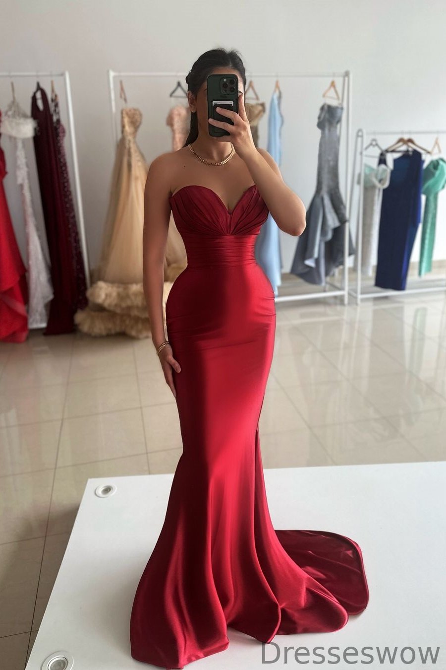 Dresseswow Burgundy Sweetheart Sleeveless Mermaid Formal Dresses Online