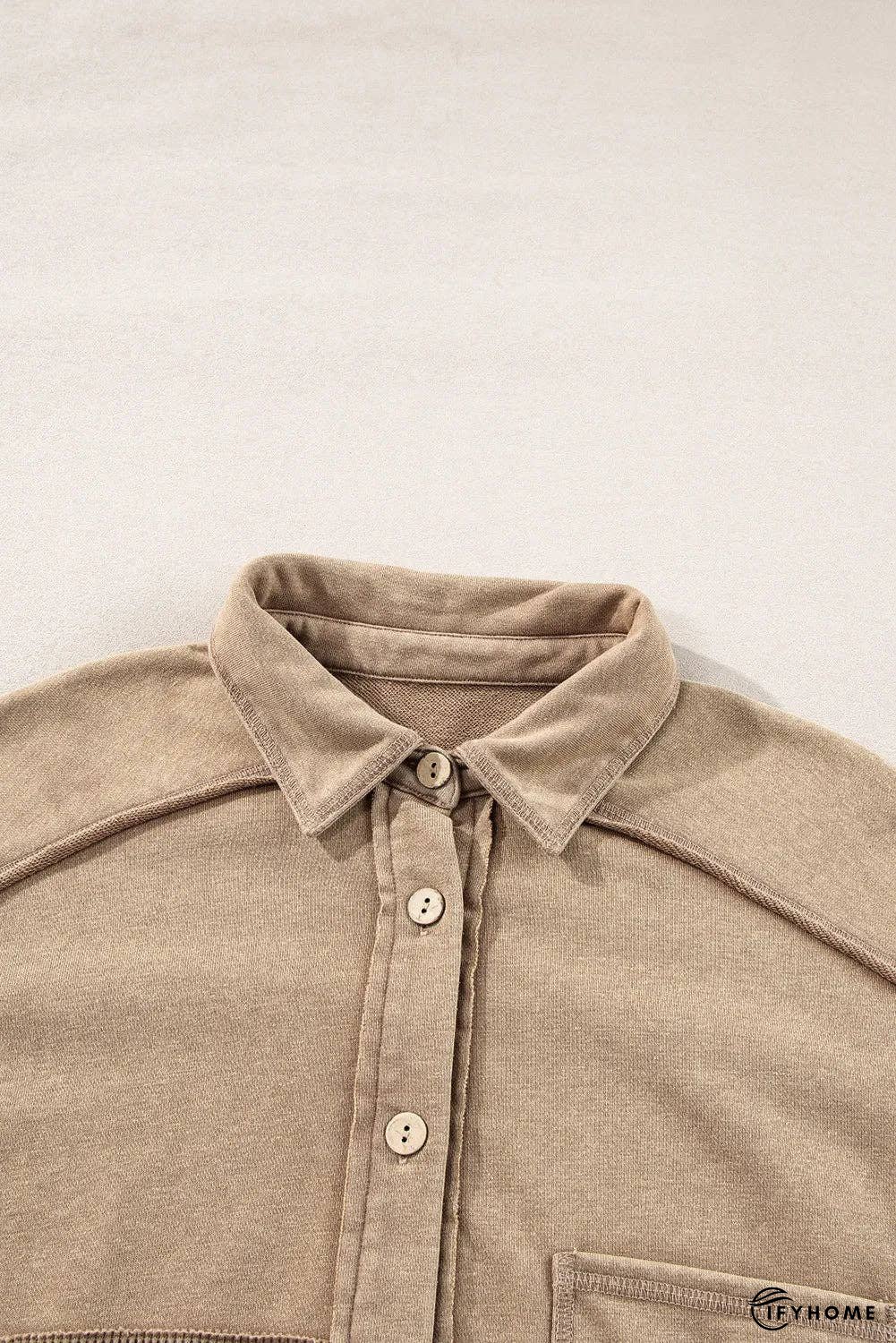 Waffle-Knit Collared Neck Long Sleeve Shacket | IFYHOME