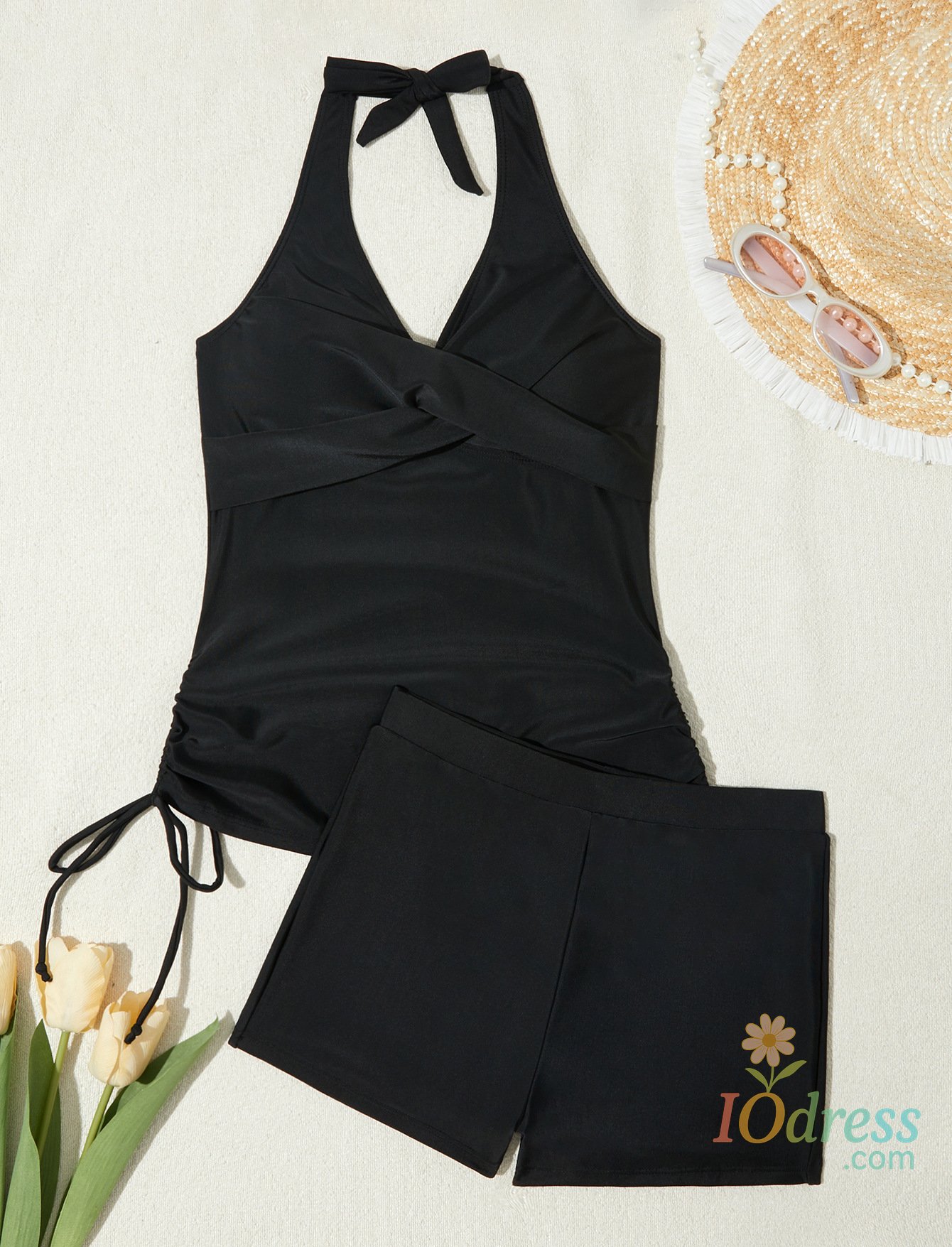 IO Dress Summer Style Fashion High-end Two-piece Split Camisole Drawstring Women's Clothing Swimsuit with Flat Corner Shorts Tankini Swim