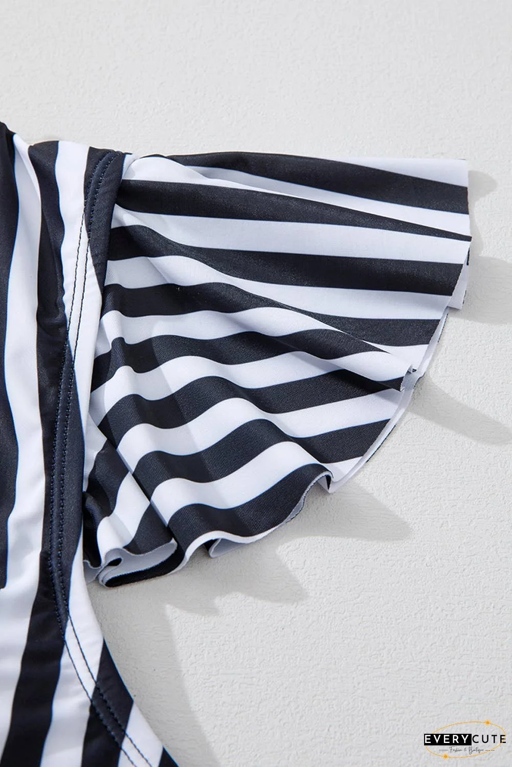 Plus Size Knot Cutout Ruffle Sleeve High Waisted Swimsuit