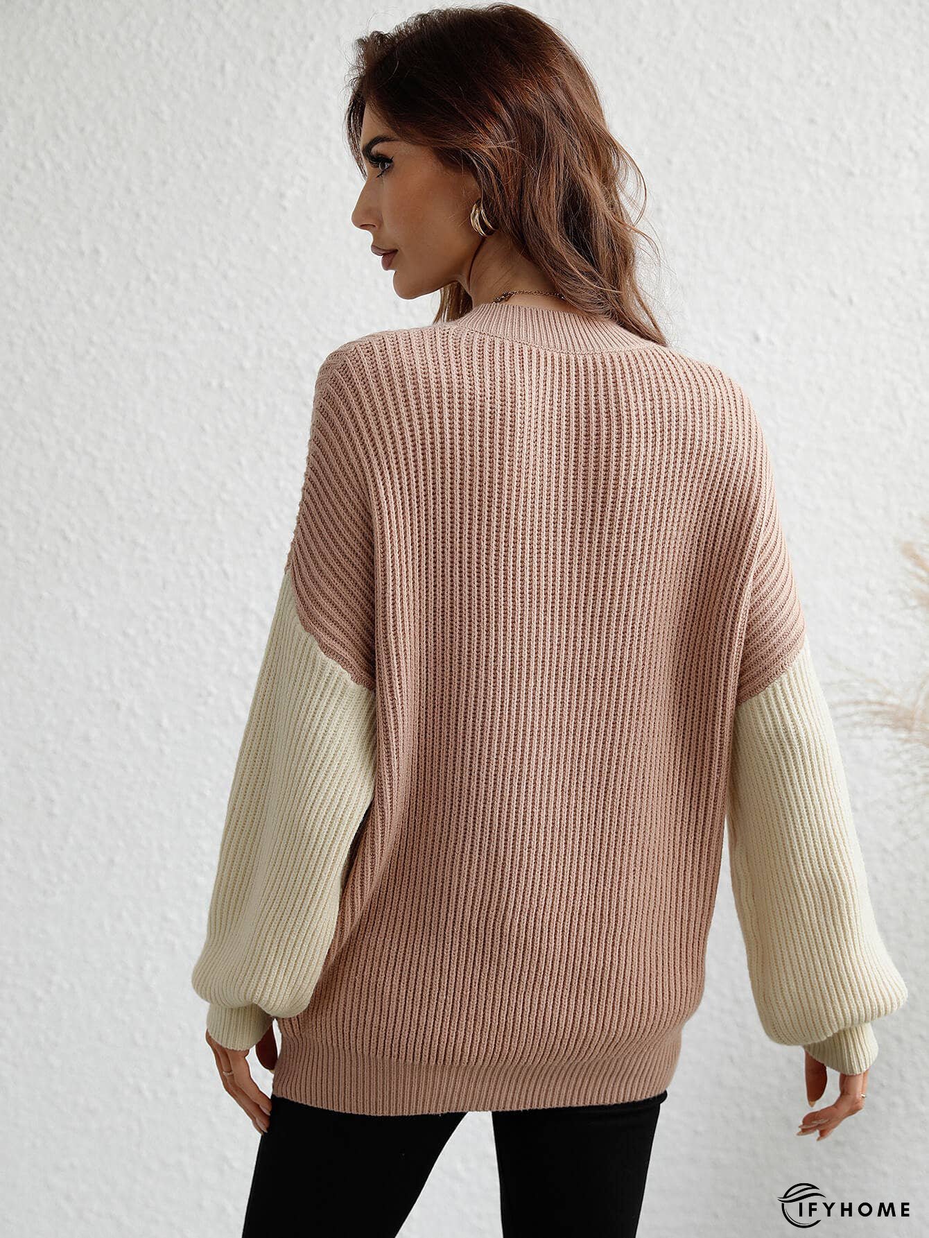 Two-Tone Rib-Knit Dropped Shoulder Sweater | IFYHOME