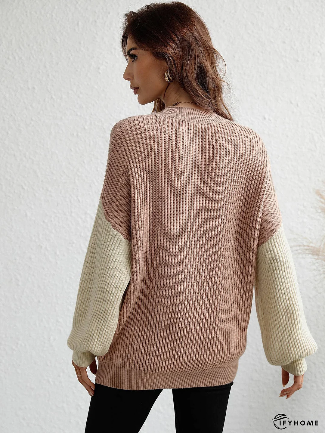 Two-Tone Rib-Knit Dropped Shoulder Sweater | IFYHOME