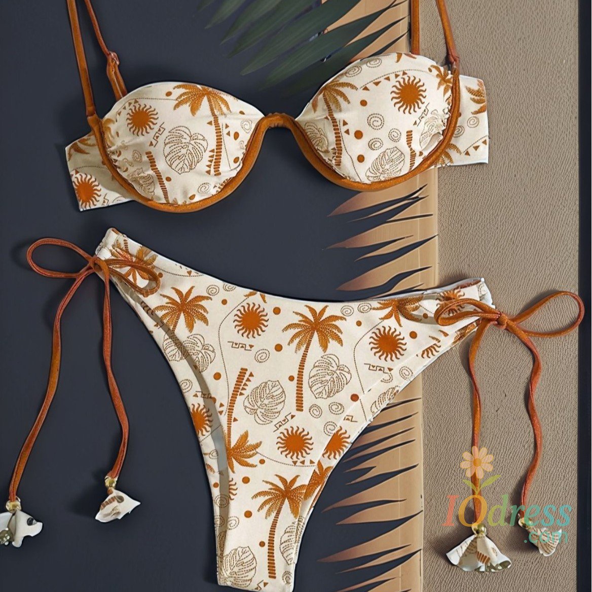 IO Dress Printed Push-up Strap Swimsuit suit Built-in Chest Pad Beach 2-piece Bikini Set for Women