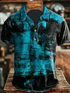 Art Gradient Color Block Print Casual Polo Shirt