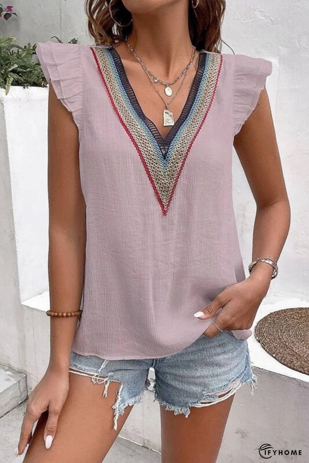 Full Size Ruffled V-Neck Cap Sleeve Blouse | IFYHOME