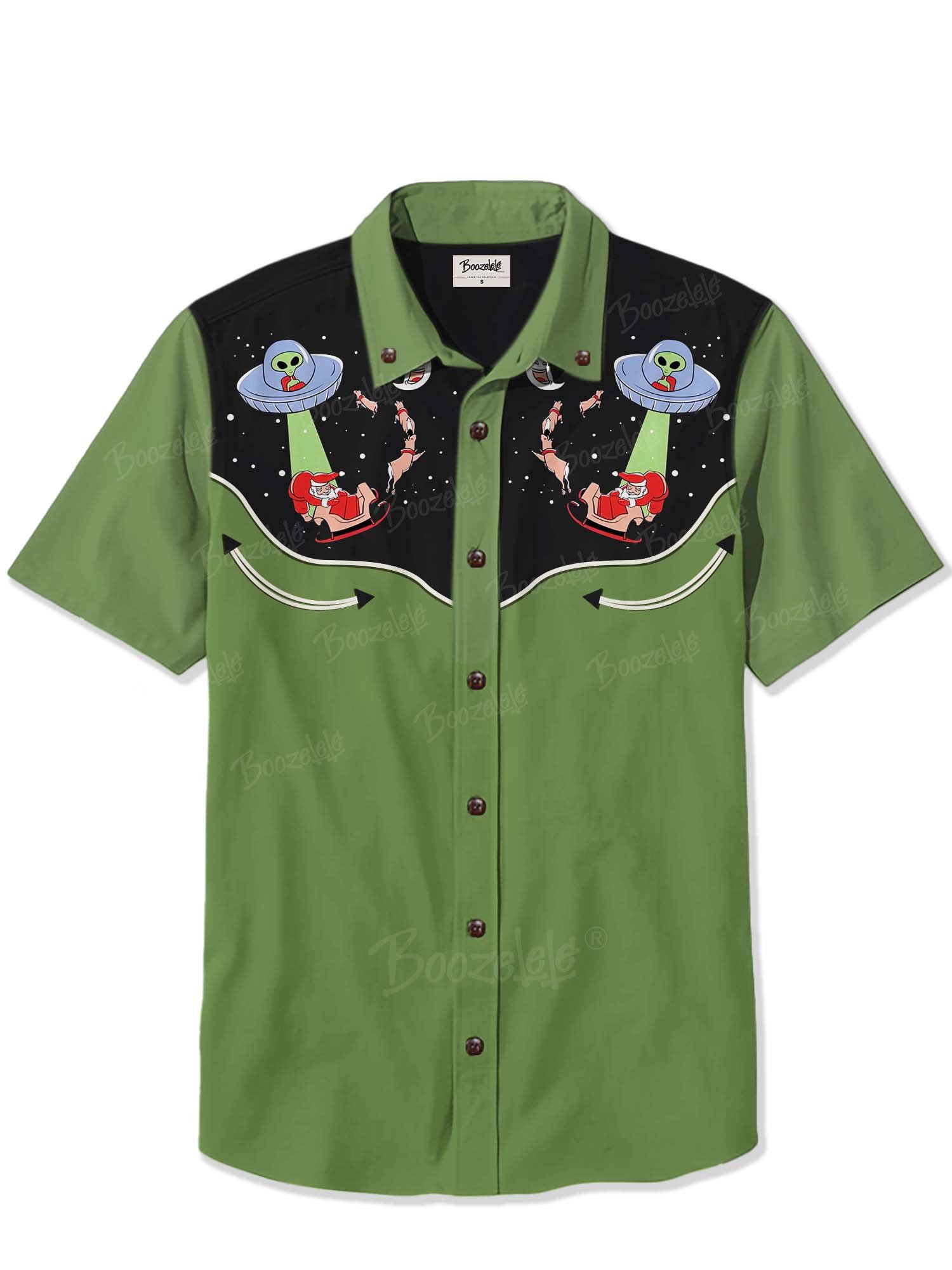 Christmas UFO Captures Santa Claus - 100% Cotton Shirt