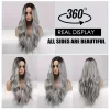 Fashion Ombre Black Light Gray Body Wave Wig 24-inch Curly Wave Long Wig 