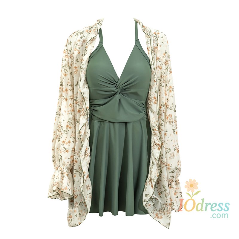 IO Dress Swimsuit with Shorts Women Padded One Piece Plus Size Swimwear Skirted Mesh Cover Ups Tummy Control Bathing Suits Swimdress