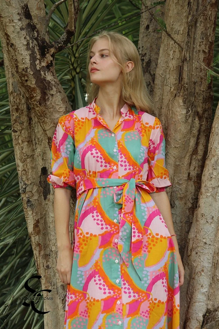 Boho Floral Cotton Block Print Dress &ndash; Women's Summer Beach & Vacation Bohemian Style