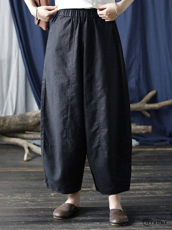 Simple Solid Color Elasticity Waisted Wide Leg Pants | IFYHOME