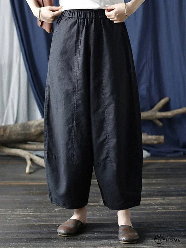 Simple Solid Color Elasticity Waisted Wide Leg Pants | IFYHOME