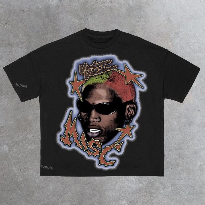 Sopula Vintage Hiphop Star Graphic Cotton Short Sleeve T-Shirt
