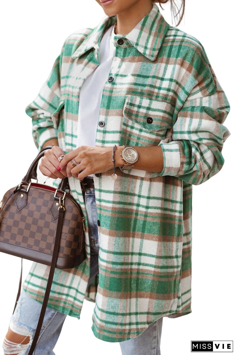 Plaid Flap Pocket Buttoned Shacket