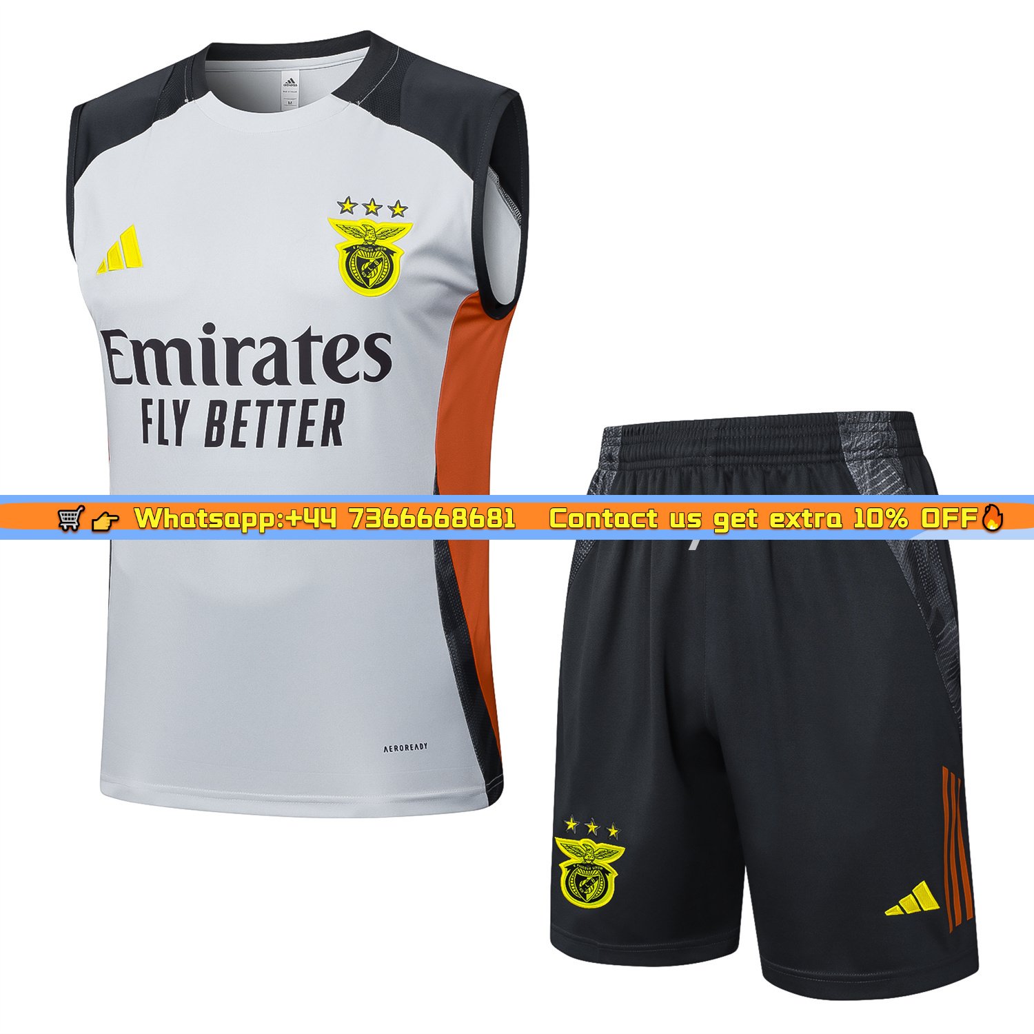 Benfica 25-26 Vest Training Set - Grey Vest and Deep Grey Shorts