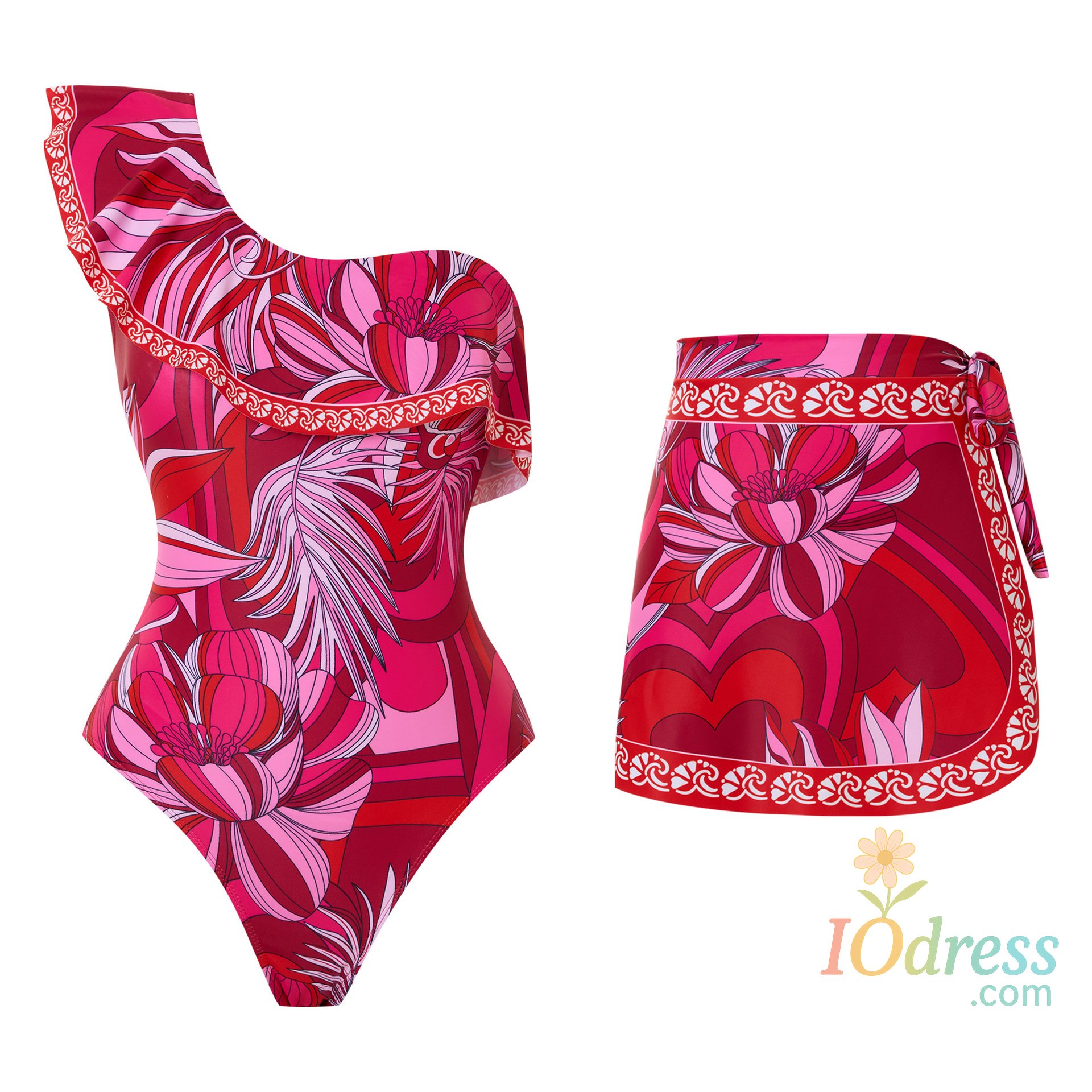IO Dress New Fashionable and Sexy One-piece Ruffle Edge Swimsuit European and American Chiffon Short Skirt Two-piece Swimsuit Set