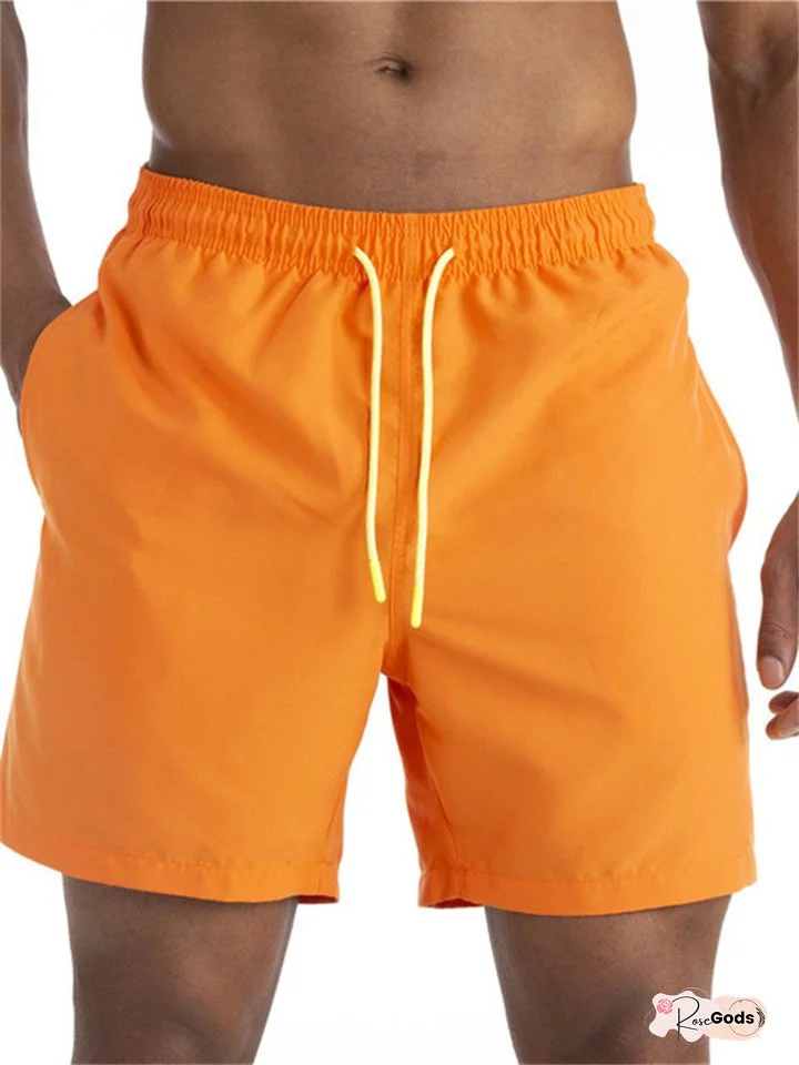 Men's Board Shorts Swim Shorts Swim Trunks Summer Shorts Beach Shorts Pocket Drawstring Elastic Waist Plain Quick Dry Short Daily Holiday Boho Hawaiian Black Yellow Micro-elastic