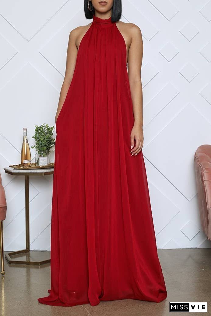 SS/24 chiffon halter backless pleated wide leg jumpsuit
