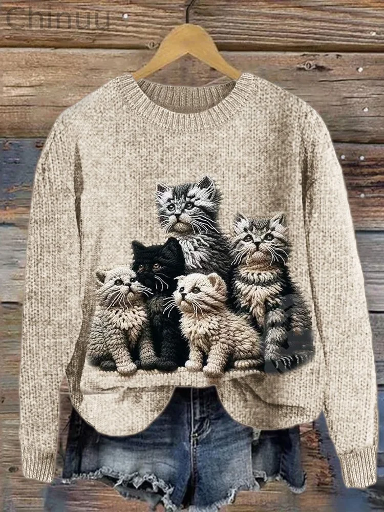 Fuzzy Kittens Crochet Art Cozy Knit Sweater