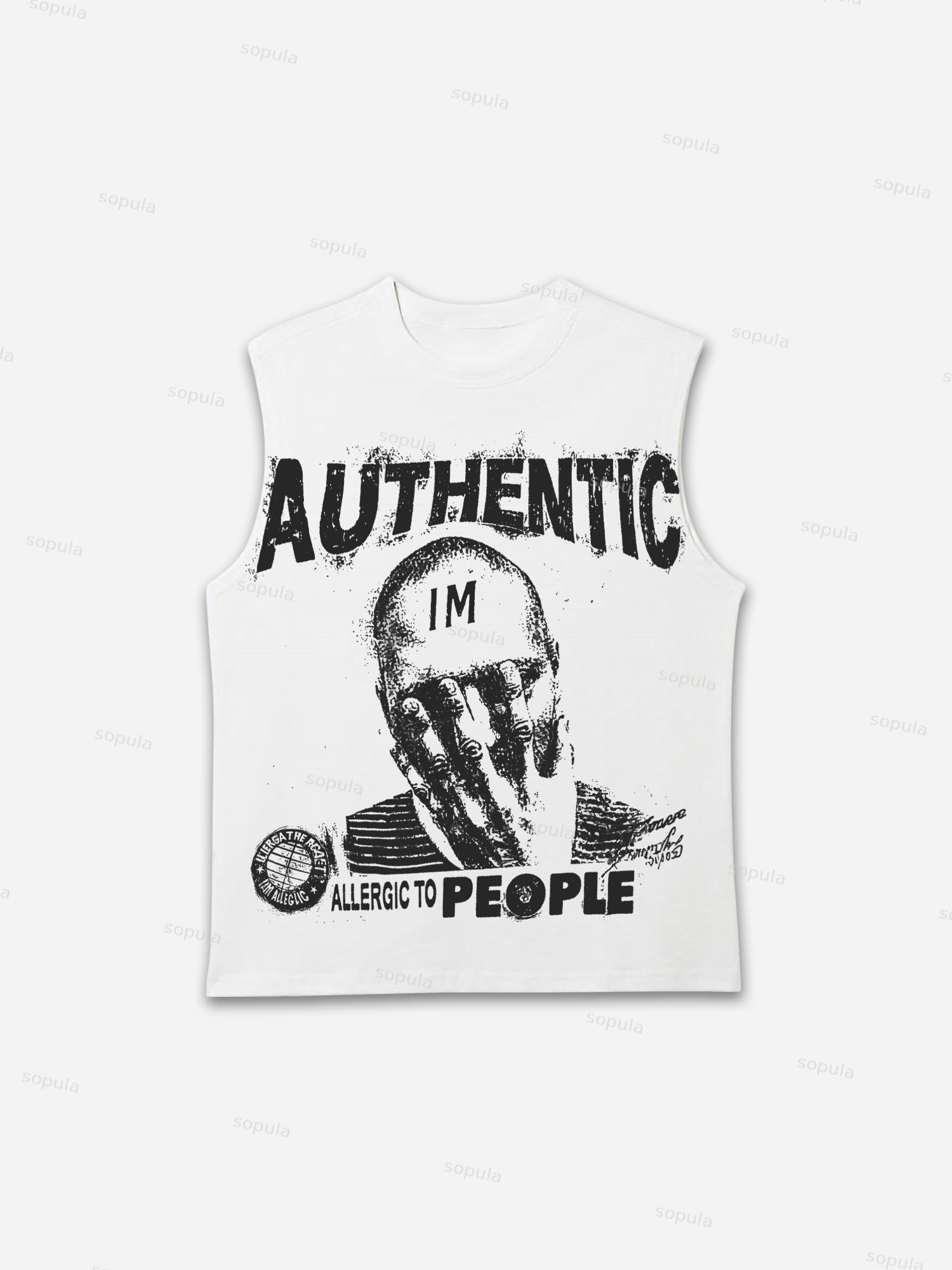 Sopula Retro I Am Allergic To People Graphic Tank Top