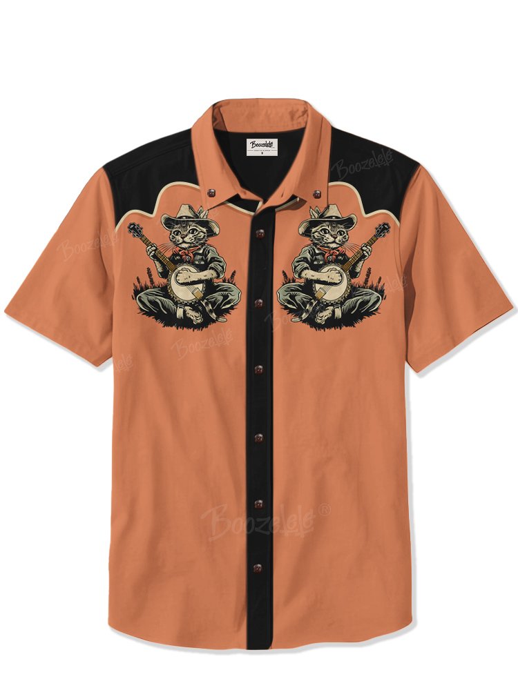 Cowcat Playing Banjo - 100% Cotton Shirt
