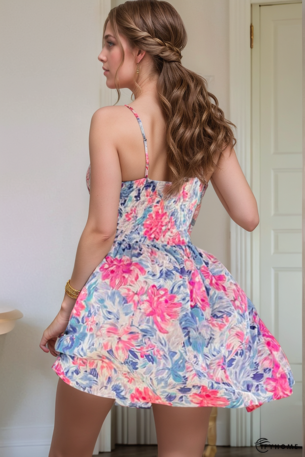 Floral Surplice Neck Shirred Waist Mini Dress | IFYHOME