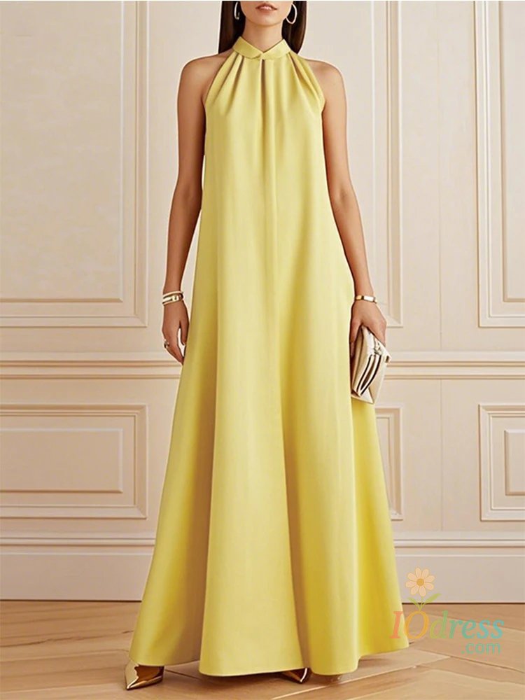 IO Dress UOOZEE 2025 New Summer Sleeveless Elegant Evening Maxi Dresses For Women Fashion Solid Color Pleated Loose Party A-line Dress IO Dress