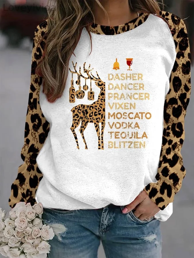 Women's Dasher Dancer Prancer Vixen Moscato Vodka Tequila Blitzen Print Sweatshirt