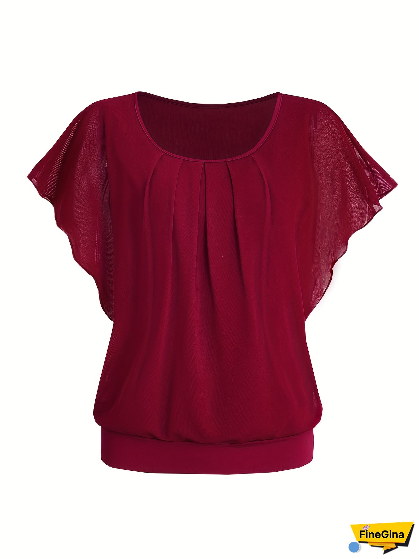 Women‘s Elegant Off-Shoulder Blouse with Ruffled Sleeves and Pleated Front, Polyester Fabric, Solid Color, Casual Summer Top, Casual Summer Top|Ruffled Sleeve Blouse|Polyester Fabric