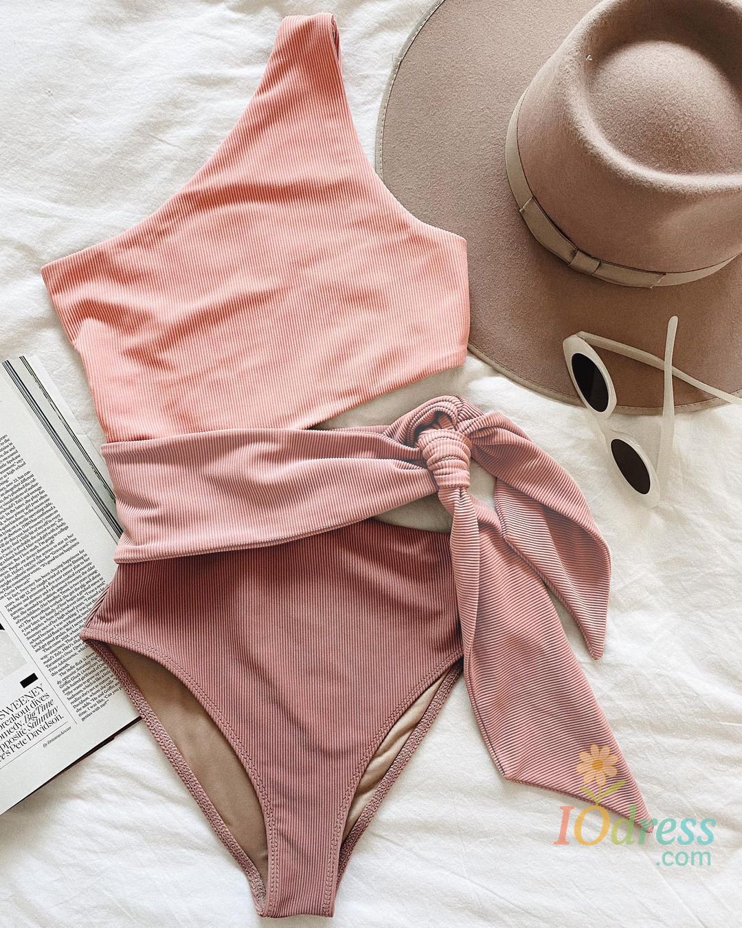 IO Dress One Piece Swimsuit 2025 Sexy Solid Swimwear Women Swimsuit One Shoulder Bathing Suit Beachwear Bandage Monokini Swim