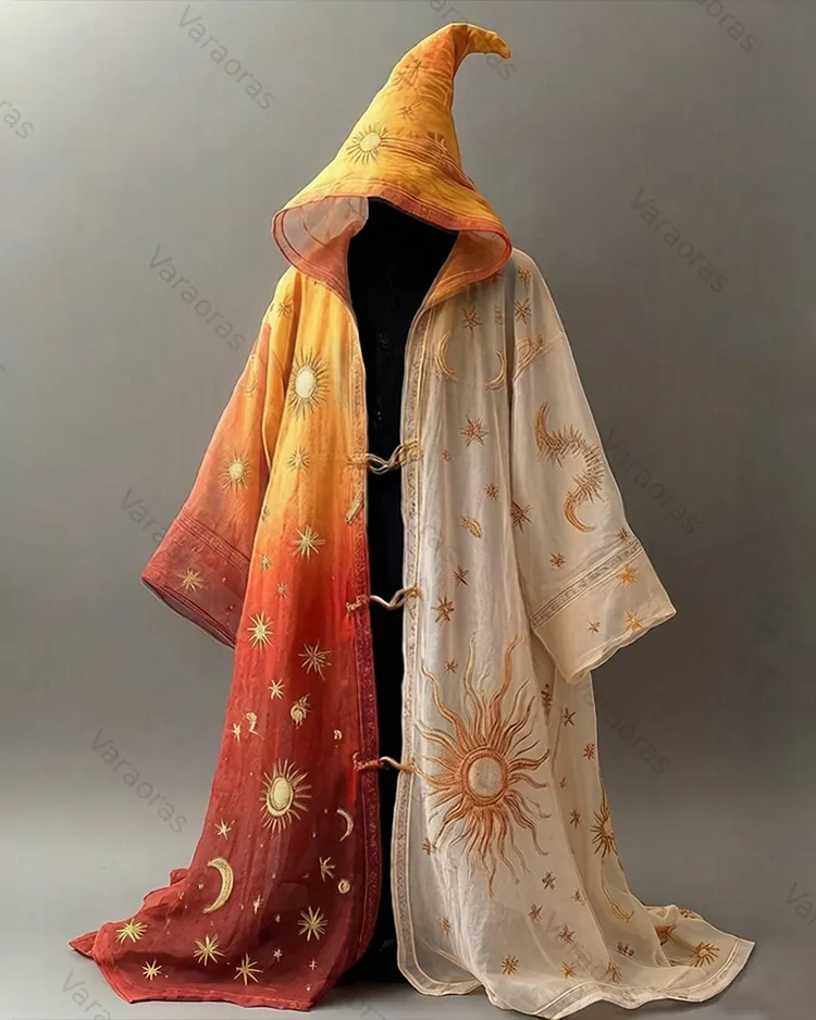 Men's Gradient Star and Moon Embroidered Hooded Cape 1235