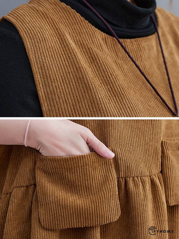 Artistic Retro Loose Sleeveless Solid Color Round-Neck Midi Dresses | IFYHOME